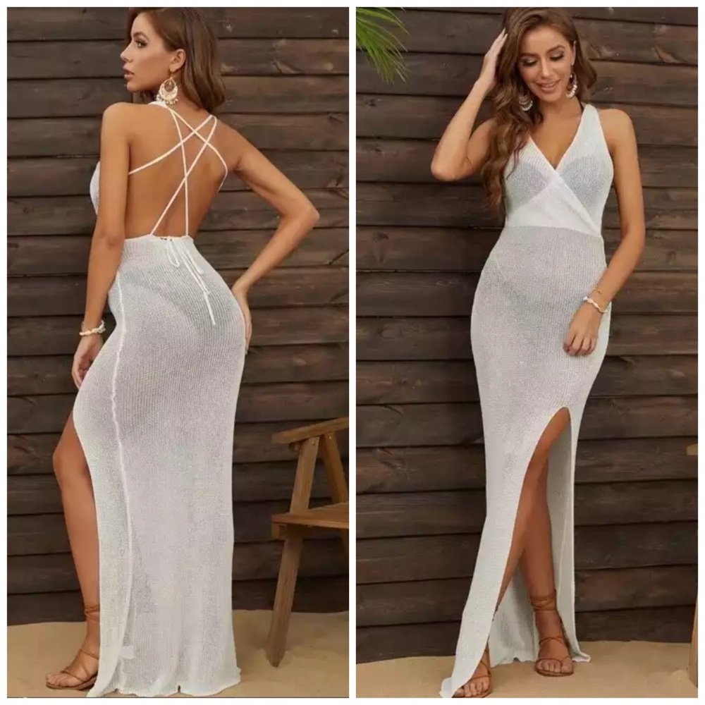 New Boho Crochet Beach Dress Swim Cover Up Maxi Midi - Picture 9 of 17